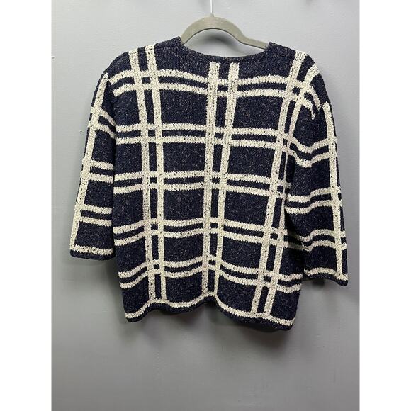 Christopher Banks Silk blend cropped cardigan blue/White Large Mature - Picture 2 of 5